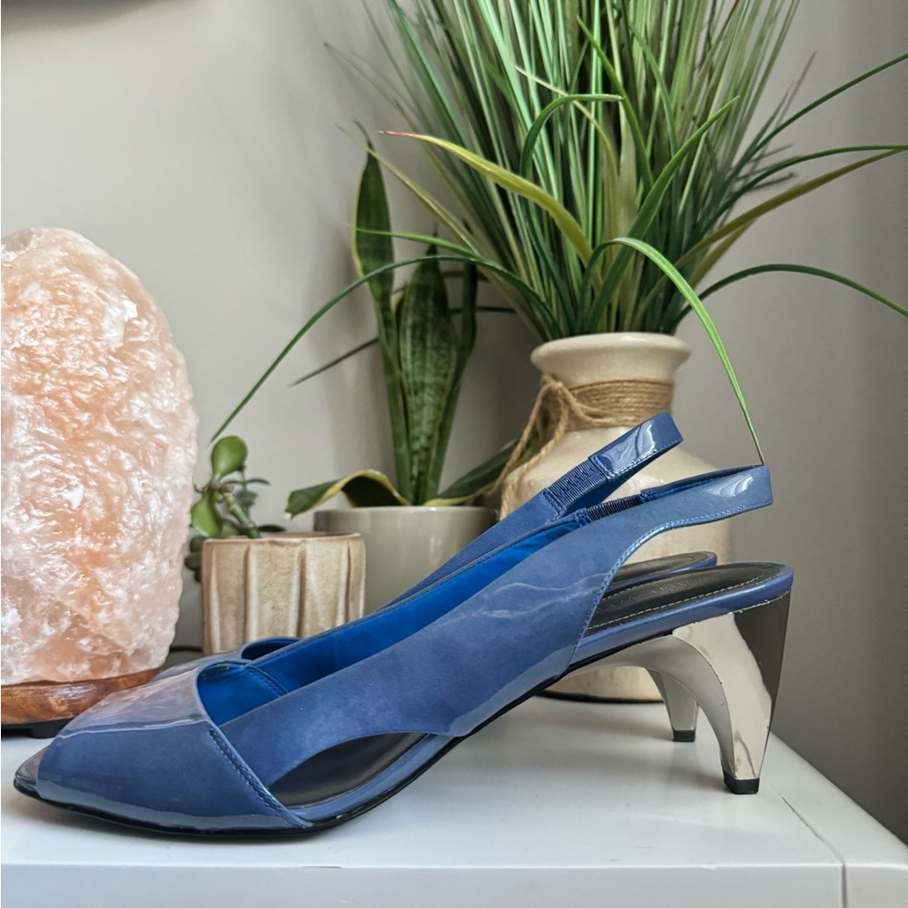 Nine West Blue Slingback Heels with Silver Accents